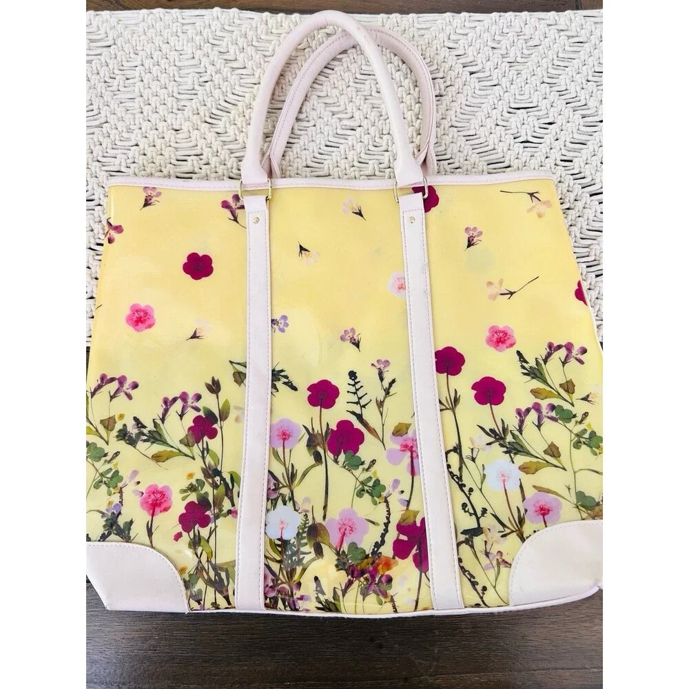 Vintage Vinyl Floral 90s Large Shoulder Tote Bag Y2K
